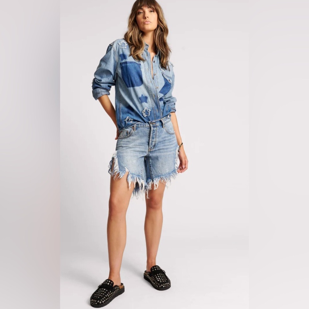 One Teaspoon  Frankies Blue Distressed Jean Shorts